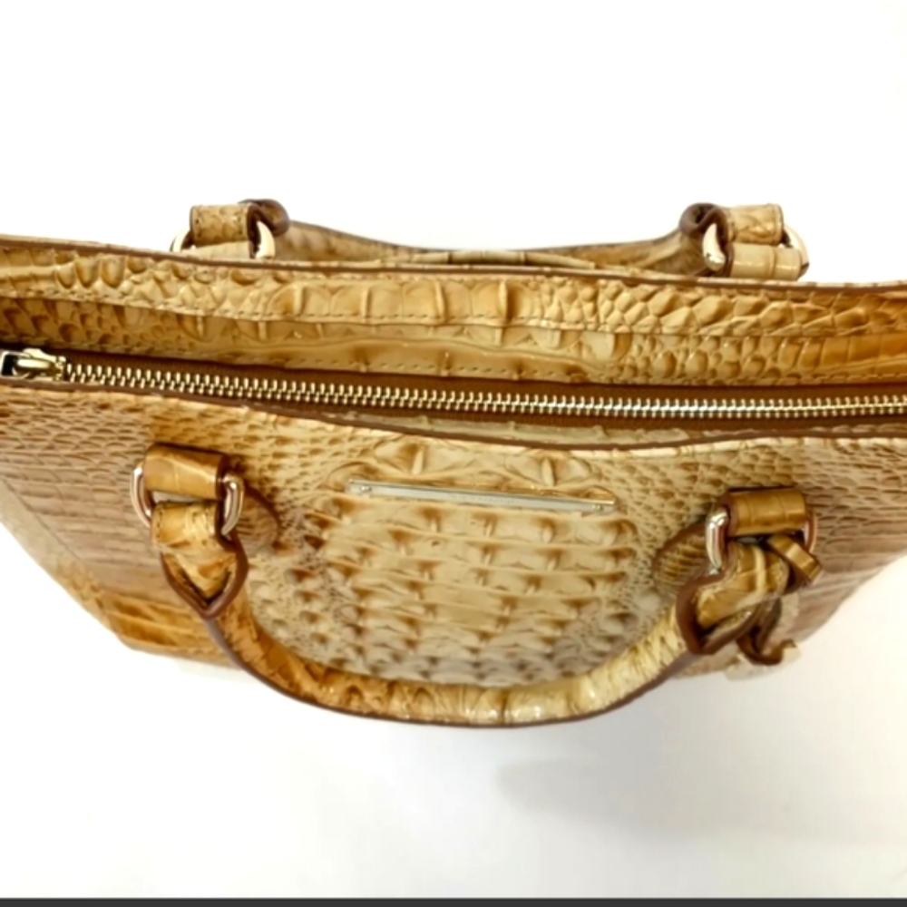 Brahmin Croc Embossed Leather Shoulder Satchel Bag Crossbody Tan EUC - Picture 4 of 9